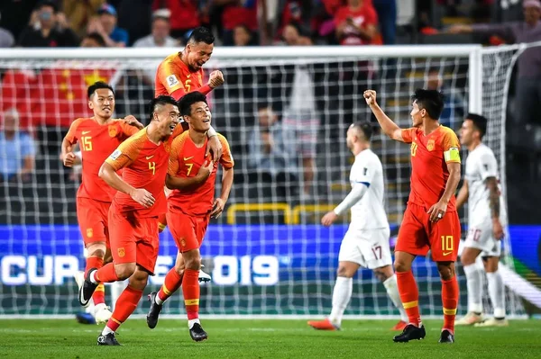 Jogadores China Comemoram Depois Marcar Contra Filipinas Partida Grupo Copa — Fotografia de Stock