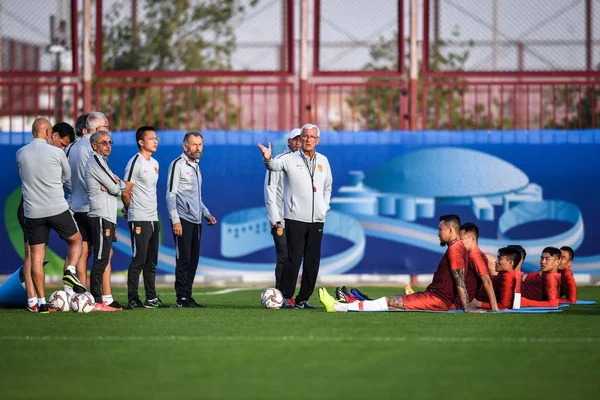 Jogadores Seleção Chinesa Futebol Masculino Participam Uma Sessão Treinamento Para — Fotografia de Stock