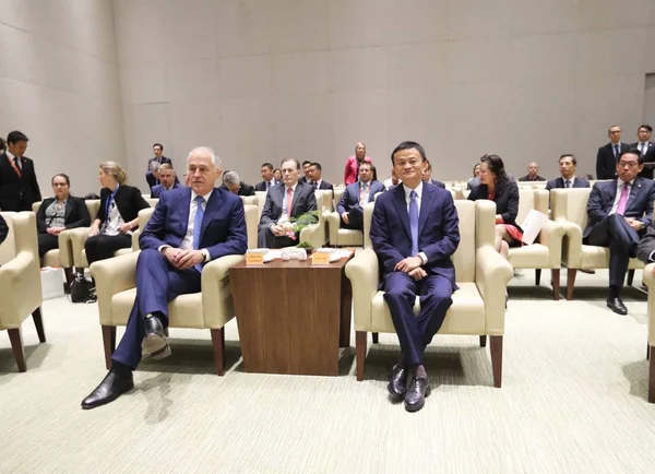 Джек Або Праворуч Голова Алібаба Група Позує Прем Міністр Австралійського — стокове фото