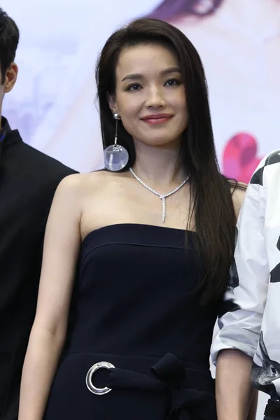 Tajwańska Aktorka Shu Uczęszcza Konferencji Prasowej Aby Wspierać Jej Nowego — Zdjęcie stockowe