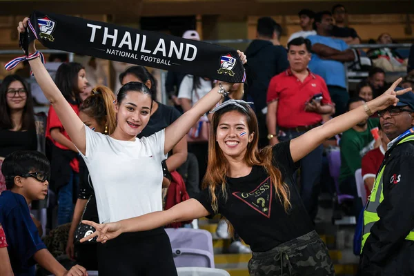 Thai Football Fan Shows Slogan Show Support Thailand National Football — Stock Photo, Image