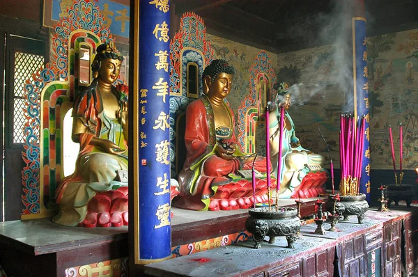 Buddha Szobrok Vannak Kijelzőn Fengguo Temple Megyében Jinzhou Város Észak — Stock Fotó