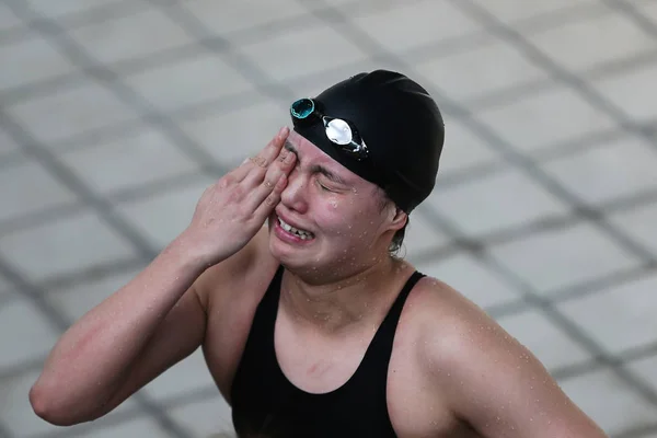 Nageur Chinois Yuanhui Réagit Lors Une Compétition Natation Dans Ville — Photo