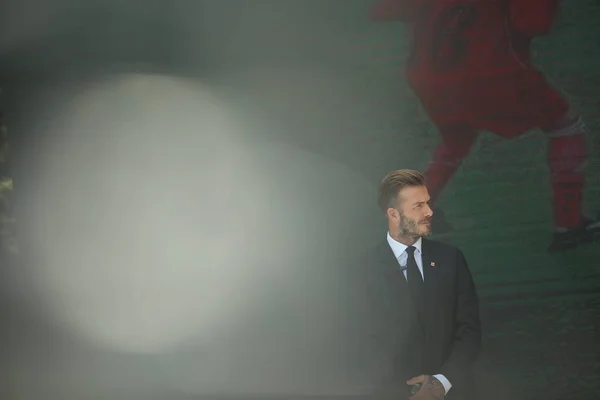 Englischer Fußballstar David Beckham Bei Einer Pressekonferenz Für Luneng Group — Stockfoto