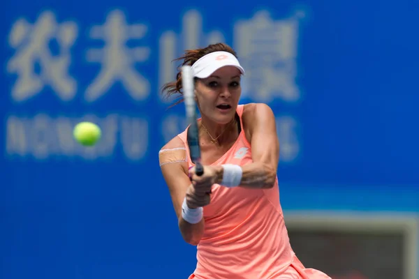 Агнешка Radwanska Польщі Повертає Постріл Макарова Катерина Валеріївна Росії Другого — стокове фото