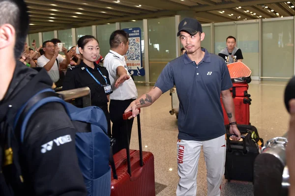 Jogador Chinês Badminton Lin Dan Direita Retratado Depois Voltar Dos — Fotografia de Stock