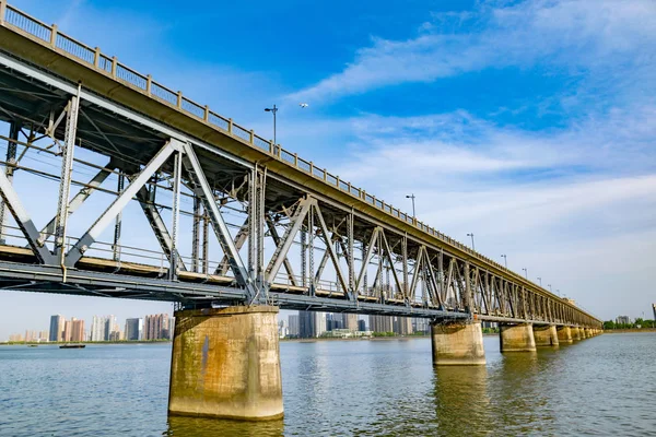 Widok Mostu Rzece Qiantangjiang Hangzhou City Prowincja Zhejiang Wschód Chiny — Zdjęcie stockowe