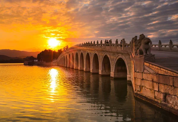 Paisaje Del Puente Los Diecisiete Hoyos Lago Kunming Palacio Verano — Foto de Stock