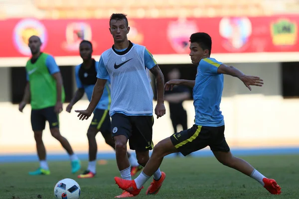 Les Footballeurs Manchester City Participent Une Séance Entraînement Pour Match — Photo