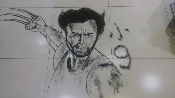 Una Pintura Del Wolverine Hecha Por Peluquero Chino Wang Xiaojiu —  Fotos de Stock