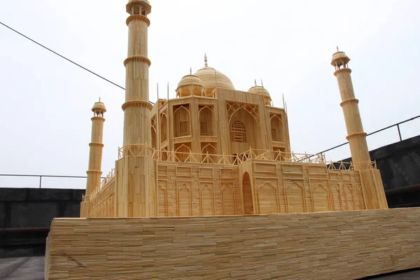 Die Zahnstocher Gefertigte Verkleinerte Replika Des Taj Mahal Geschaffen Von — Stockfoto