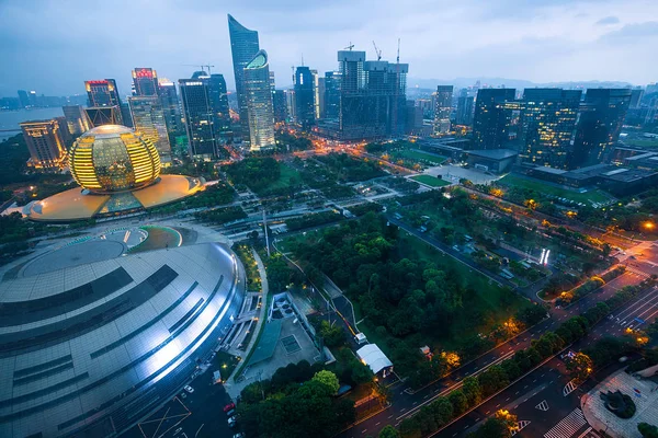 Night View High Rise Buildings Qianjiang New Town Hangzhou City — Stock Photo, Image