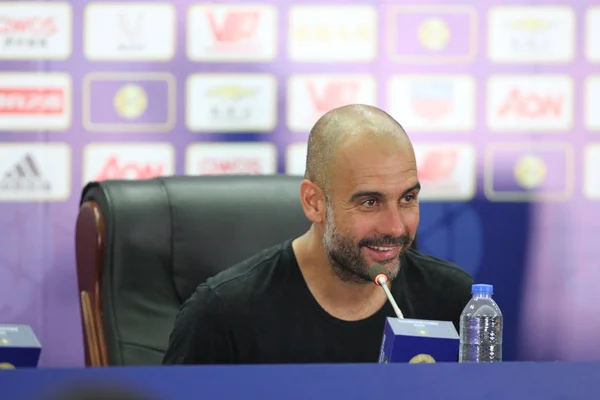 Capo Allenatore Pep Guardiola Manchester City Interviene Una Conferenza Stampa — Foto Stock