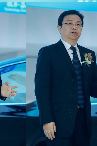 Ван Чуаньфу Председатель Президент Byd Выступает Шанхайской Международной Выставке Автомобильной — стоковое фото
