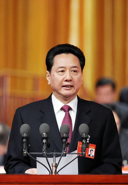 Xiaopeng Governador Província Shanxi Filho Premiê Chinês Peng Entrega Relatório — Fotografia de Stock