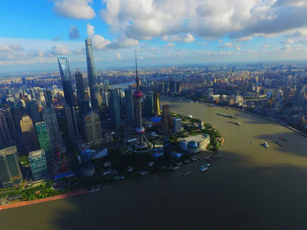 Skyline Puxi Río Huangpu Distrito Financiero Lujiazui Con Torre Shanghai —  Fotos de Stock