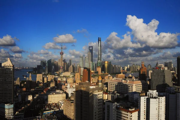 Skyline Puxi Rio Huangpu Distrito Financeiro Lujiazui Com Torre Xangai — Fotografia de Stock