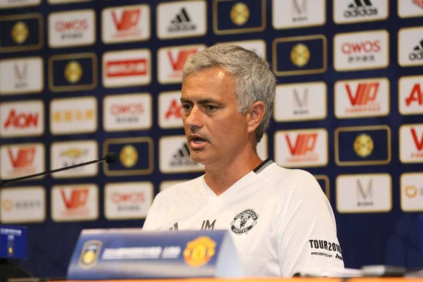 Treinador José Mourinho Manchester United Participa Uma Conferência Imprensa Para — Fotografia de Stock