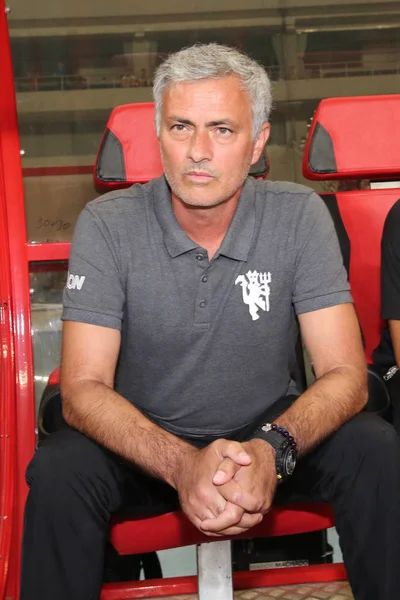 Entraîneur Chef Jose Mourinho Manchester United Regarde Ses Joueurs Rivaliser — Photo