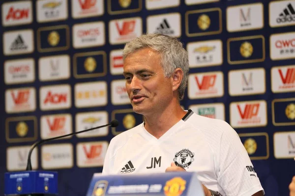 Treinador José Mourinho Manchester United Participa Uma Conferência Imprensa Para — Fotografia de Stock