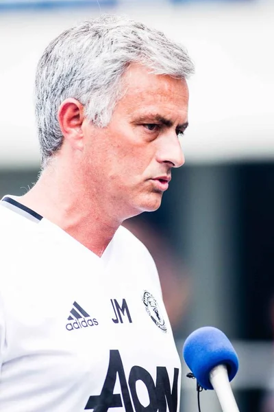 Treinador José Mourinho Manchester United Entrevistado Por Repórteres Após Uma — Fotografia de Stock