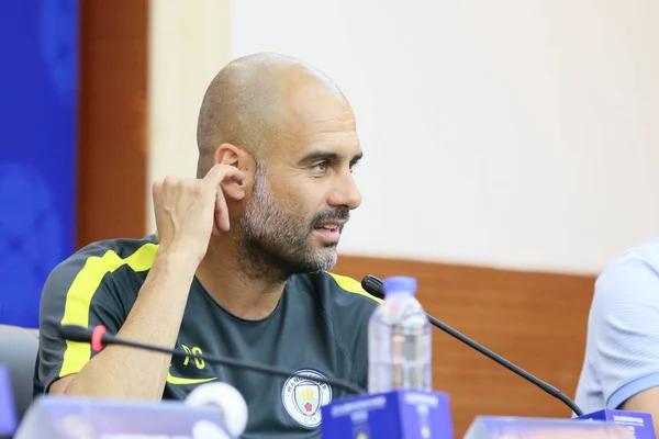 Allenatore Pep Guardiola Manchester City Partecipa Una Conferenza Stampa Partita — Foto Stock