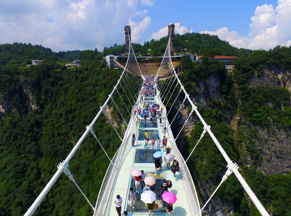 Aerial View World Longest Highest Glass Bottomed Bridge Zhangjiajie Grand — Stock Photo, Image