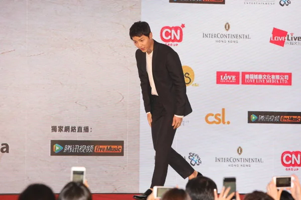 Sydkoreansk Skådespelare Song Joong Deltar Presskonferens För Hans Hongkong Fläkt — Stockfoto