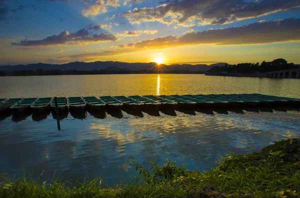 Paisagem Lago Kunming Palácio Verão Também Conhecido Como Yiheyuan Pôr — Fotografia de Stock