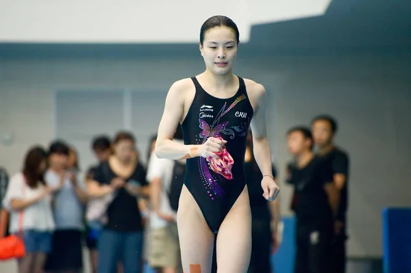Čínská Olympijská Vítězka Potápění Minxia Účastní Školení Pekingu Čína Červenec — Stock fotografie