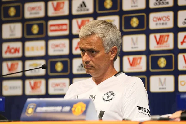 Treinador José Mourinho Manchester United Participa Uma Conferência Imprensa Para — Fotografia de Stock