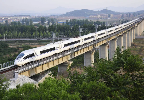 Crh Kína Vasúti Nagysebességű Bullet Vonat Utazik Qingrong Qingdao Rongcheng — Stock Fotó