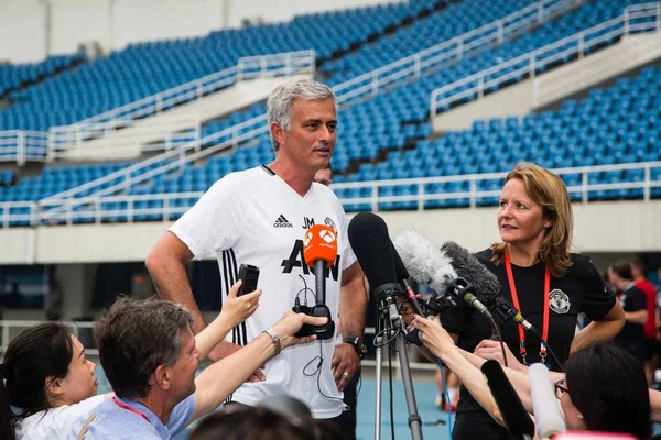 Treinador José Mourinho Manchester United Entrevistado Por Repórteres Após Uma — Fotografia de Stock