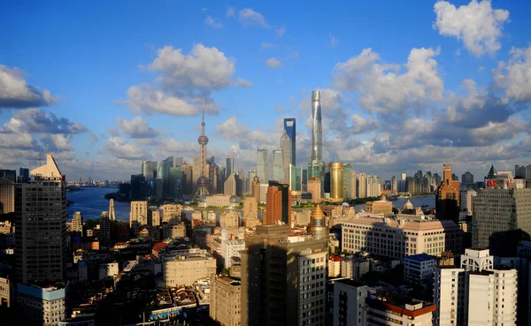 Skyline Puxi Rio Huangpu Distrito Financeiro Lujiazui Com Torre Xangai — Fotografia de Stock