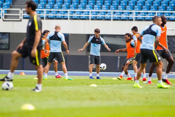 Los Futbolistas Del Manchester City Practican Durante Una Sesión Entrenamiento —  Fotos de Stock