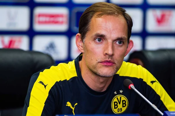 Vezetőedző Thomas Tuchel Borussia Dortmund Részt Vesz Egy Sajtótájékoztatón Shenzhen — Stock Fotó