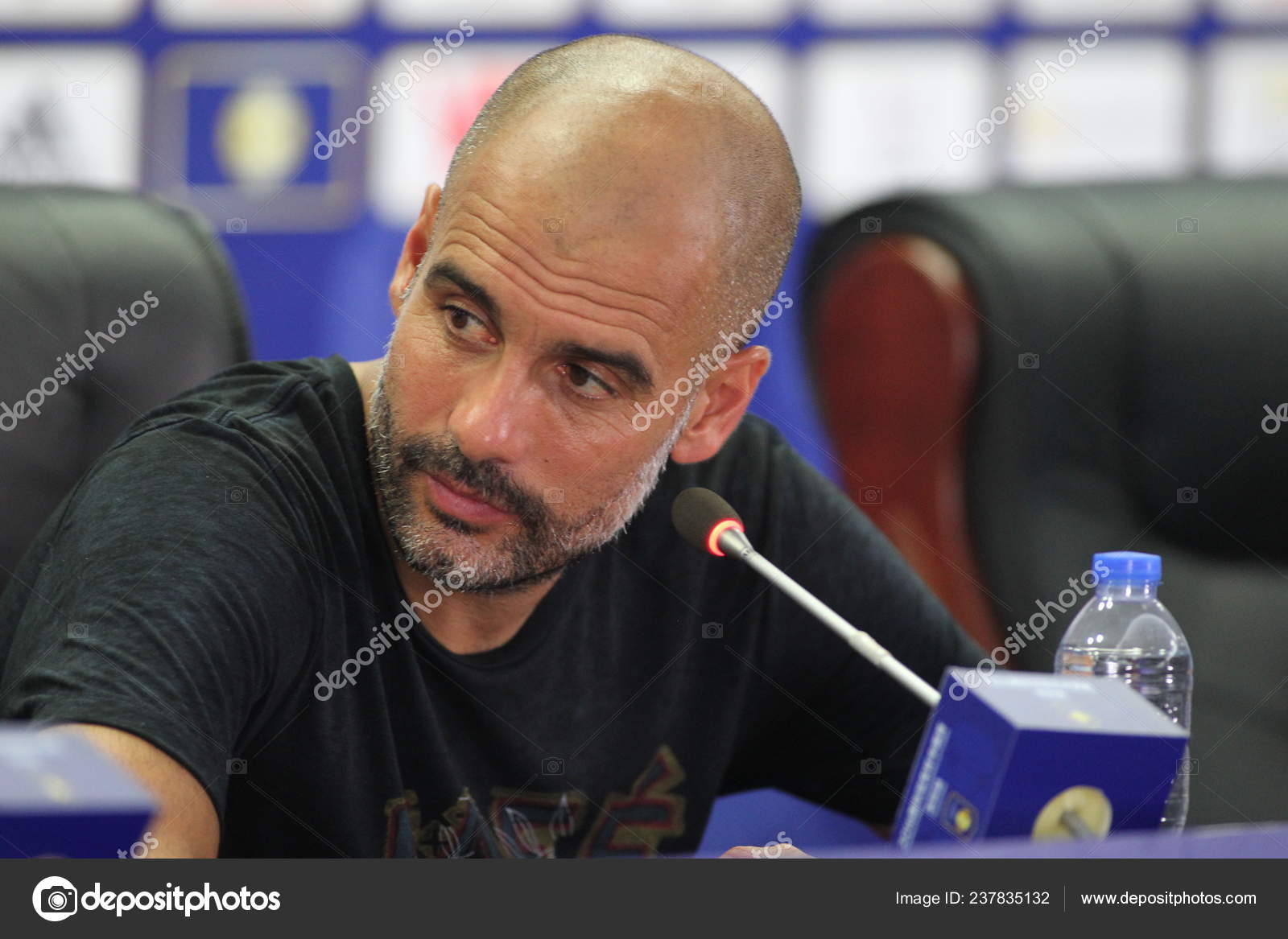 Head Coach Pep Guardiola Manchester City Listens Question Press Conference Stock Editorial Photo C Chinaimages