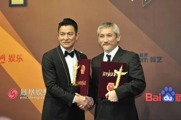 Hong Kong Singer Actor Andy Lau Left Director Tsui Hark — Stock Photo, Image