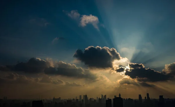 Skyline Rio Huangpu Puxi Com Edifícios Altos Pôr Sol Xangai — Fotografia de Stock