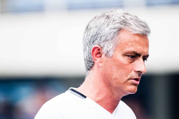 Głowy Trener Jose Mourinho Manchester United Jest Przesłuchiwany Przez Reporterów — Zdjęcie stockowe