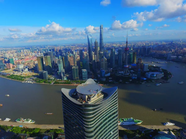 Skyline White Magnolia Plaza Front Puxi Huangpu River Lujiazui Financial — Stock Photo, Image