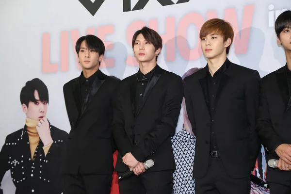 Medlemmar Sydkoreanska Pojke Gruppen Vixx Närvara Vid Presskonferens Inför Sin — Stockfoto