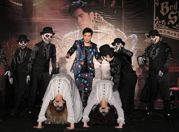 Piosenkarka Jay Chou Centrum Pozuje Konferencji Prasowej Dla Jego Nowy — Zdjęcie stockowe