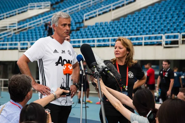 Entraîneur Chef Jose Mourinho Manchester United Est Interviewé Par Des — Photo