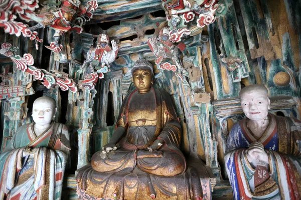 Buddha Szobrok Képen Lógó Templomban Más Néven Lógó Kolostor Vagy — Stock Fotó