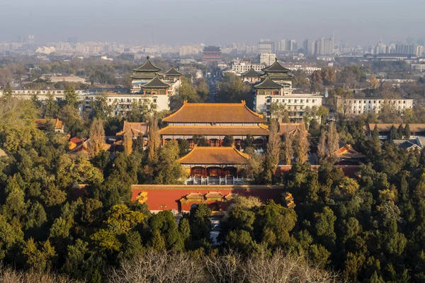 Widok Park Jingshan Znajdujący Się Bezpośrednio Północ Muzeum Pałacowego Centralnym — Zdjęcie stockowe