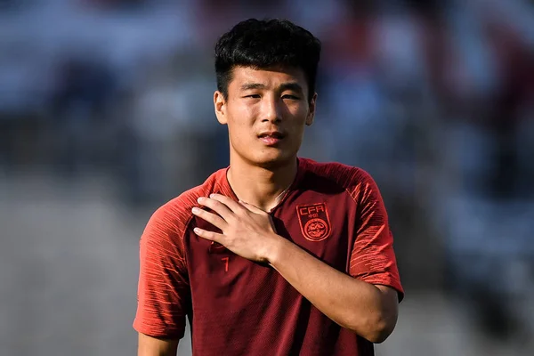 Lei Van Chinese Nationale Mannen Voetbal Team Neemt Deel Een — Stockfoto