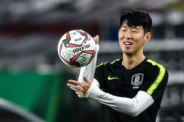 Sohn Heung Min Der Südkoreanischen Fußballnationalmannschaft Nimmt Einer Trainingseinheit Für — Stockfoto