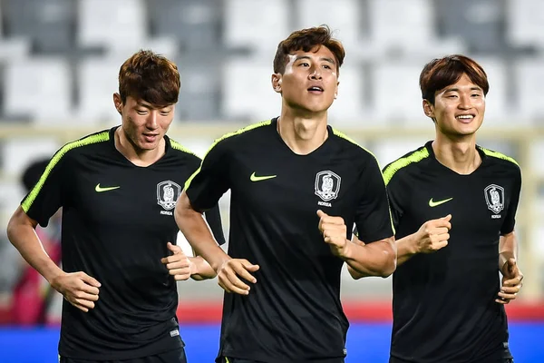 Παίκτες Της Νότιας Κορέας Εθνική Ομάδα Ποδοσφαίρου Λάβουν Μέρος Μια — Φωτογραφία Αρχείου