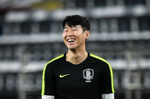 Son Heung Min Uit Zuid Korea Voetbalelftal Deelneemt Aan Een — Stockfoto
